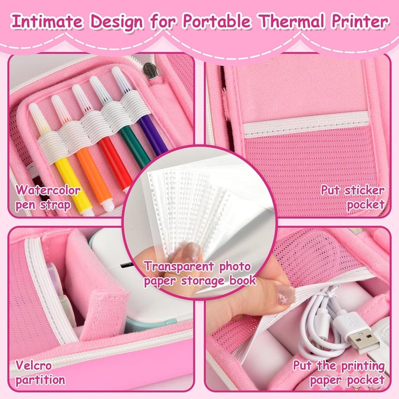 casmilee Label Maker Case for Memoking T02 Mini Printer Print Pods/ for Phomemo M02 Sticker Printer/ M02S/ M02 Pro/ for Nelko PM230 with Album to Hold 56 Sticker Papers, Portable Travel Storage Holder (Pink) - Image 3